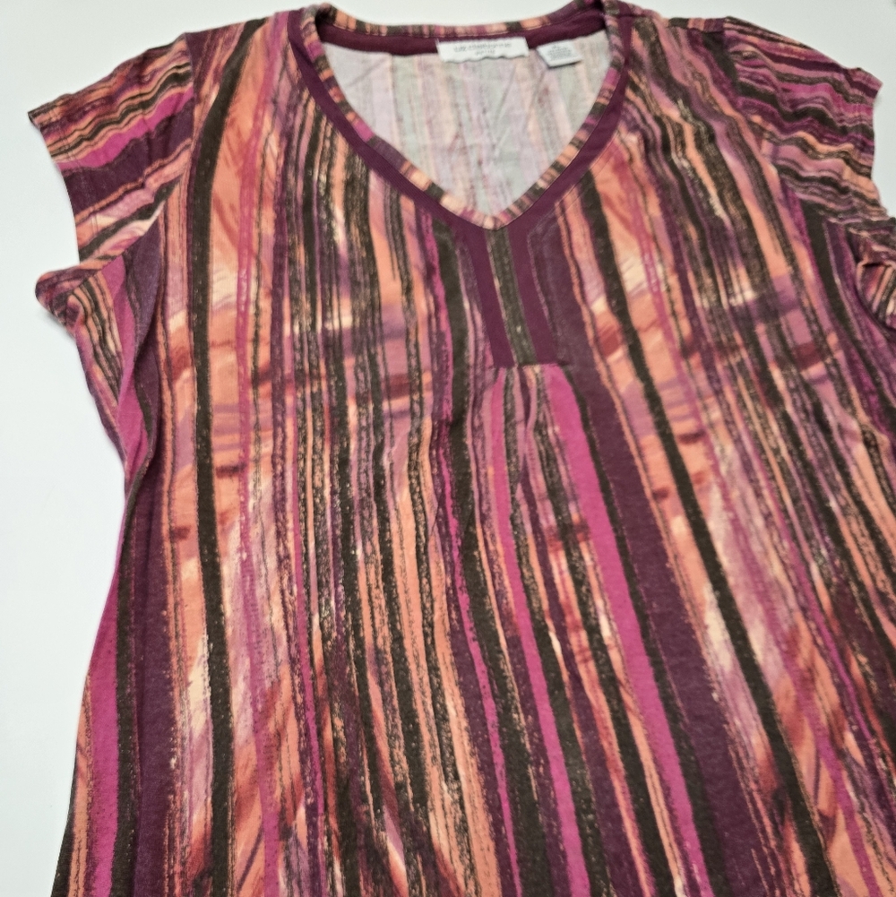 Women's Liz Claiborne V-Neck Striped Knit Top in Pink & Orange Feels Size LP